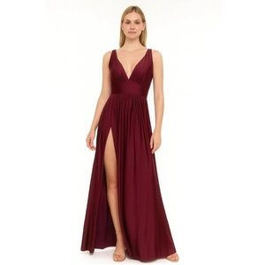 La Femme Fitted Jersey Maxi Gown 6 Red NEW